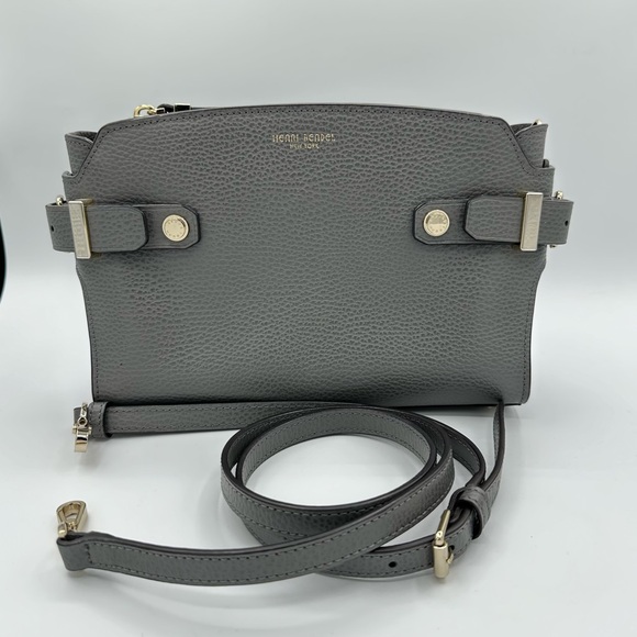 henri bendel Handbags - Henri Bendel Carlyle Grey Pebbled Leather Crossbody Bag Gold Hardware
